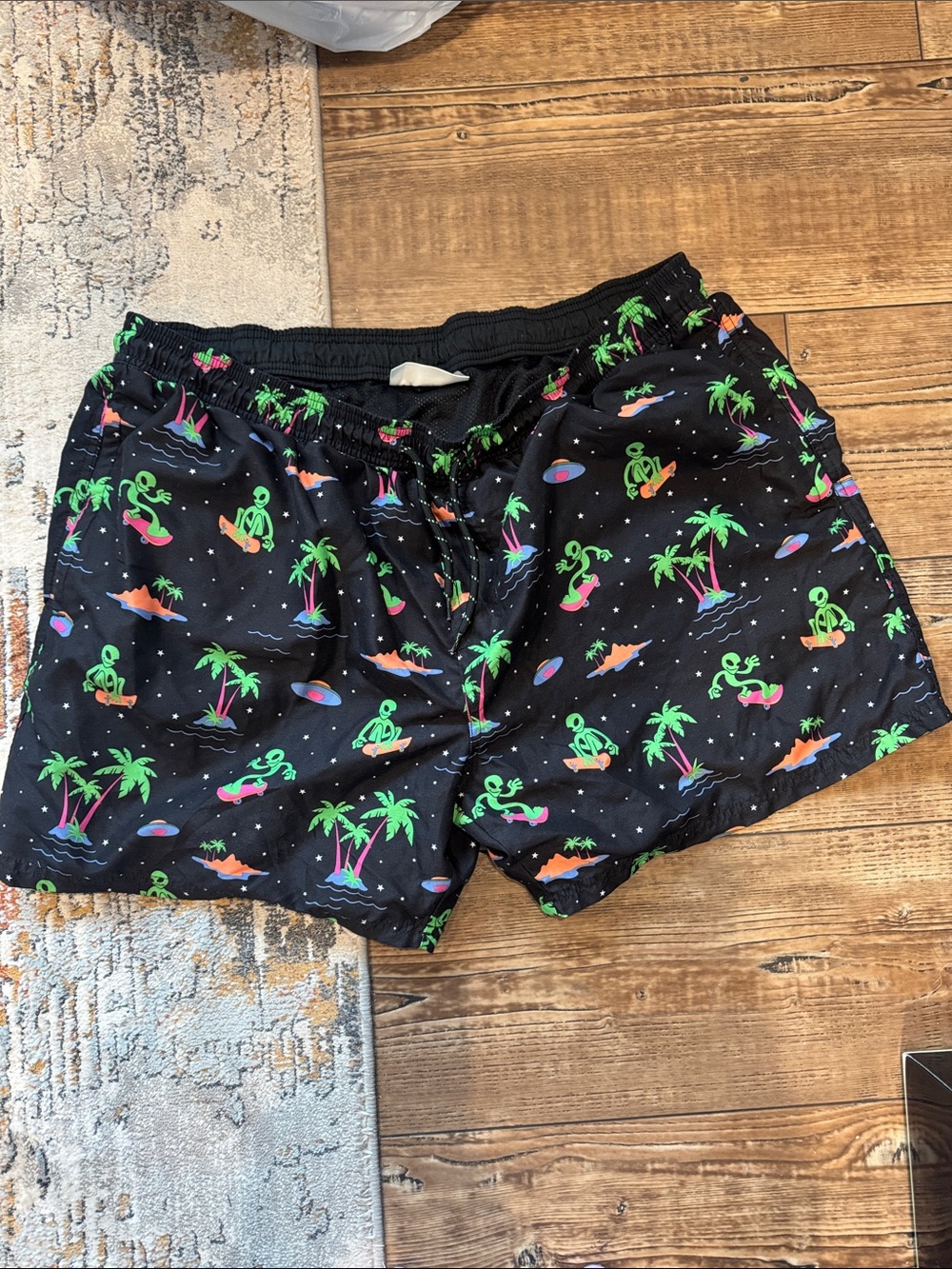 Men's Black Tropical Print Swim Shorts